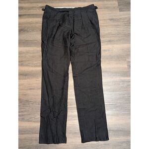 Ralph Lauren Purple Label Mens 44R Black Linen Silk Pleated Trousers Italy
